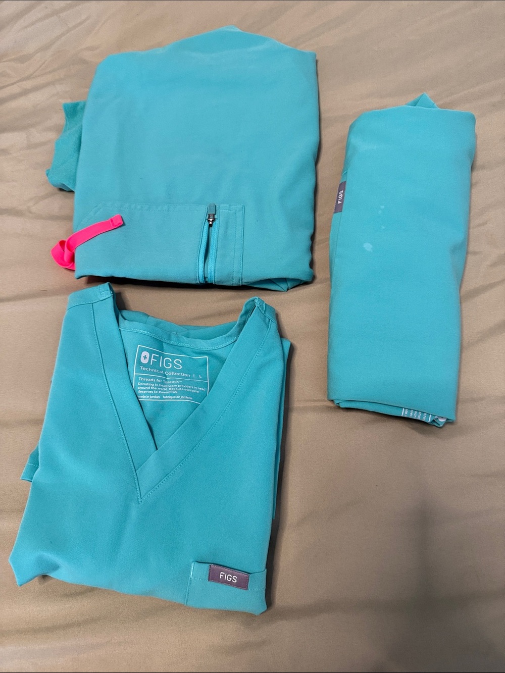 Figs surgical Green Scrub Set with Pink Accent